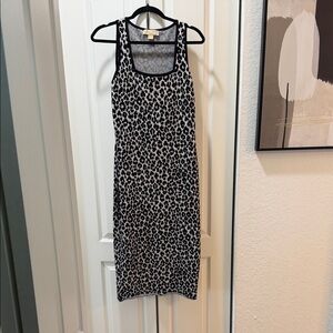 Michael Kors Black and White Animal Print Midi Dress